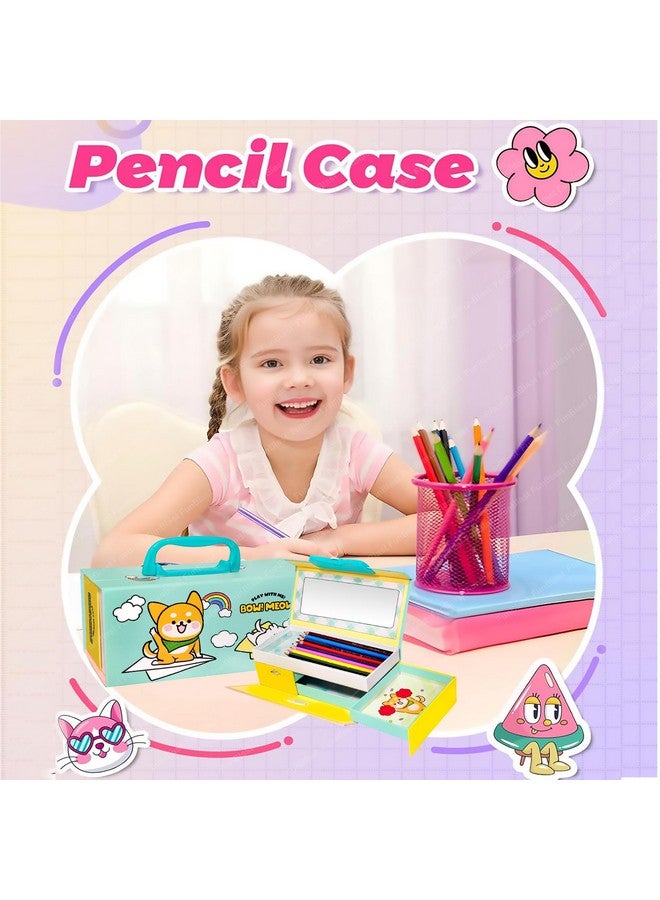 فنبلاست علبة أقلام فن بلاست للبنات - علبة أقلام على شكل حقيبة سفر بقفل كلمة مرور، علبة أقلام متعددة الطبقات لبنات المدارس، علبة هندسية، حافظة منظم أدوات مكتبية للأطفال، هدية إرجاع للأطفال (أخضر) - Image 3