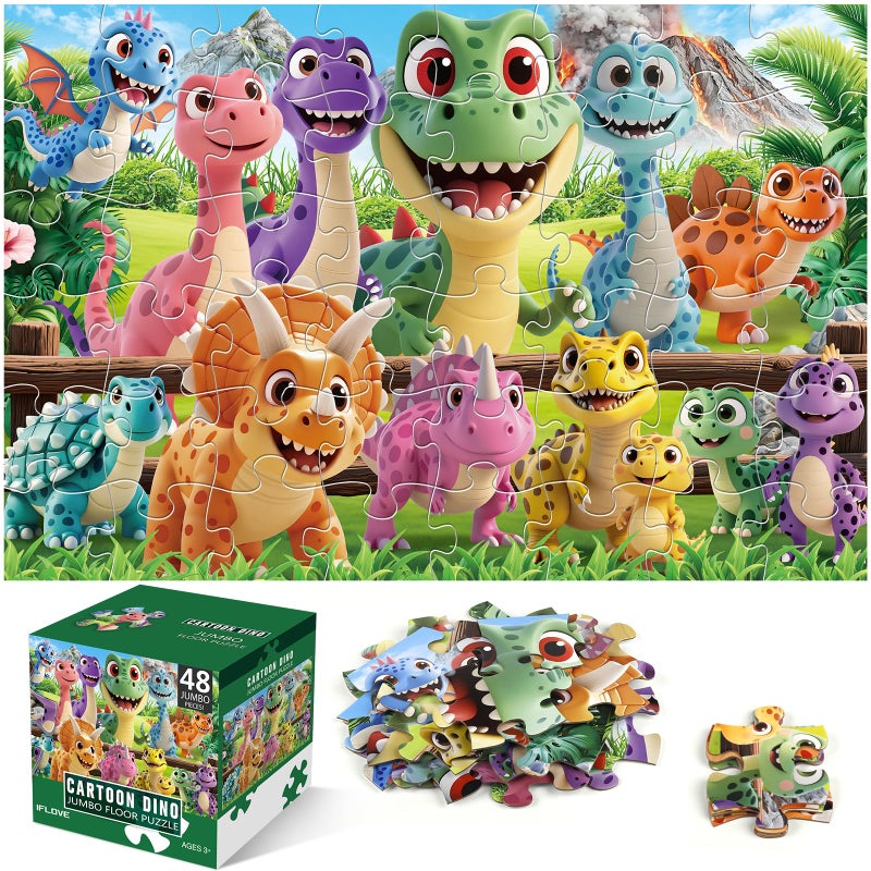 IFLOVE Jumbo Floor Puzzle for Kids Ages 4648 Piece Cartoon Dinosaur Large Jigsaw PuzzlesLearning Toys for Toddlers Ages 35Children Homeschool Educational Easter Gift for Boy Girl Ages 48 - Image 3