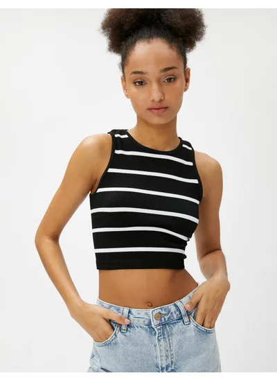KOTON Crop Ribbed Undershirt Basic Halter Collar