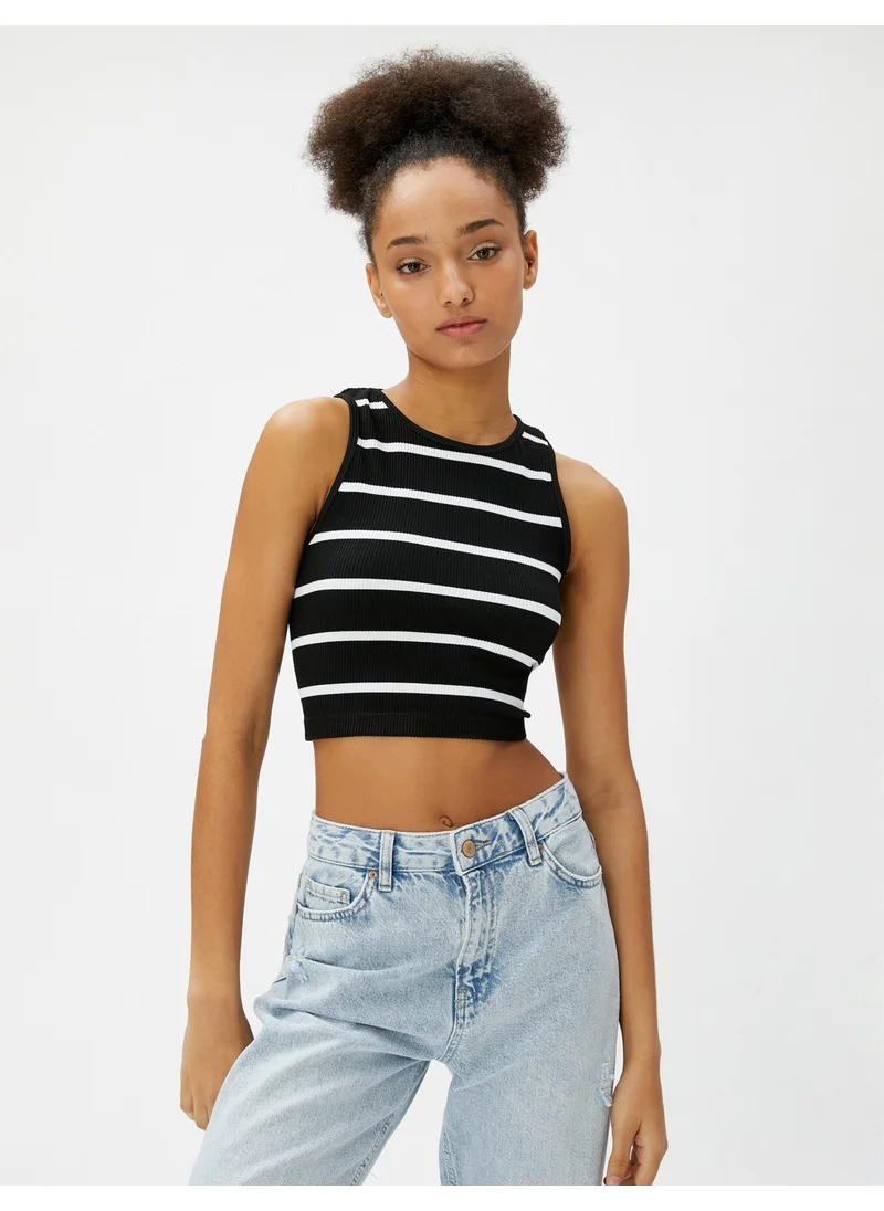 KOTON Crop Ribbed Undershirt Basic Halter Collar