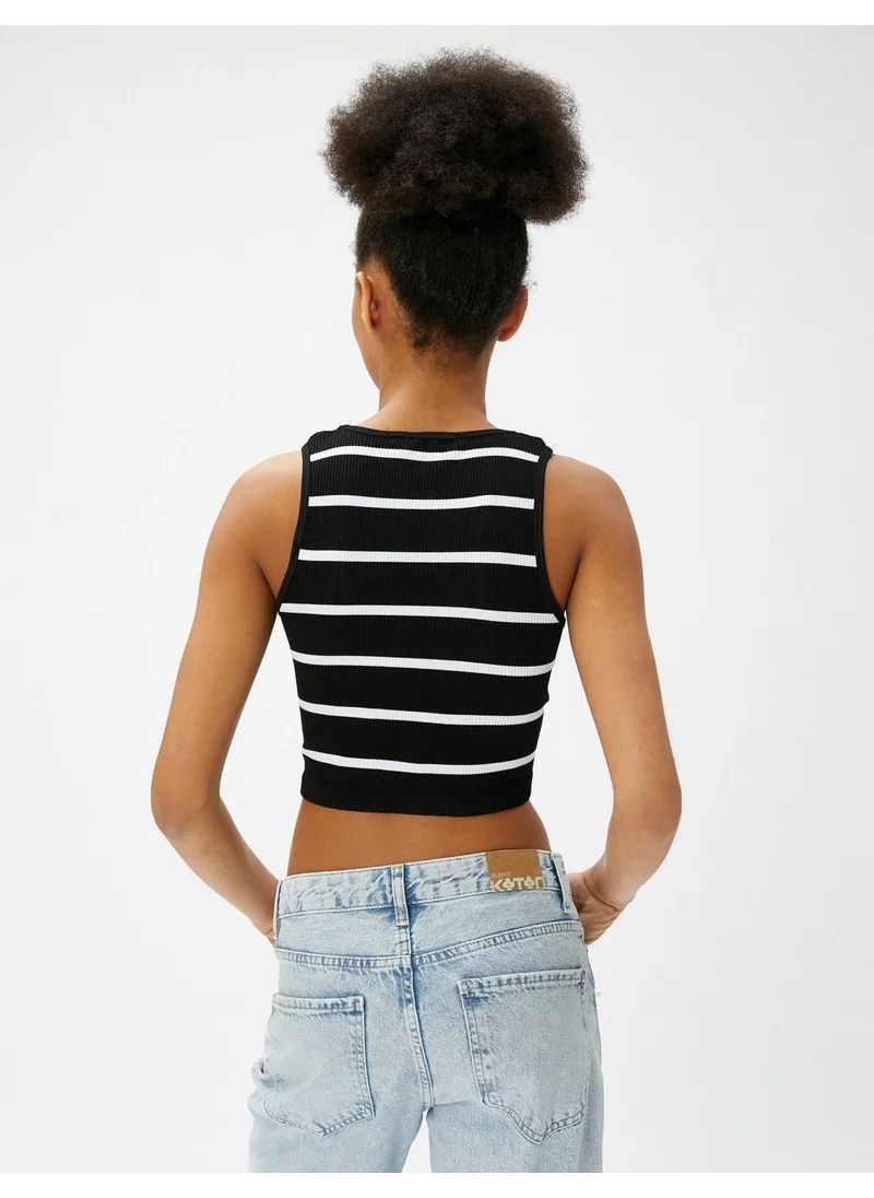 KOTON Crop Ribbed Undershirt Basic Halter Collar