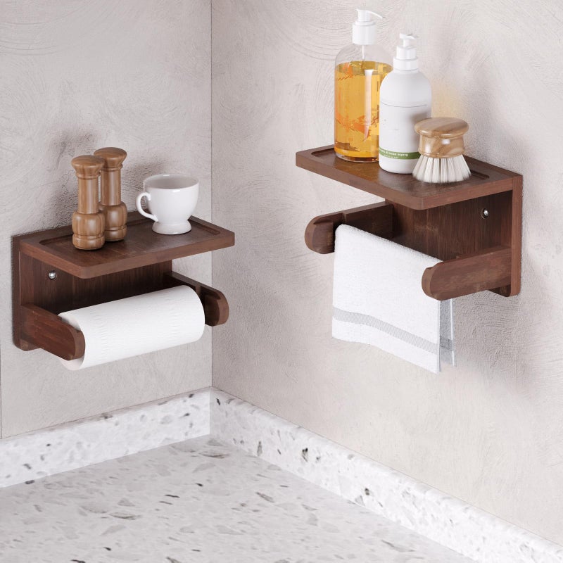 VERTORGAN Toilet Paper Holder with Phone Shelf,Bamboo Wall Mounted Tissue Roll Holder for Bathroom (Brown) - Image 5