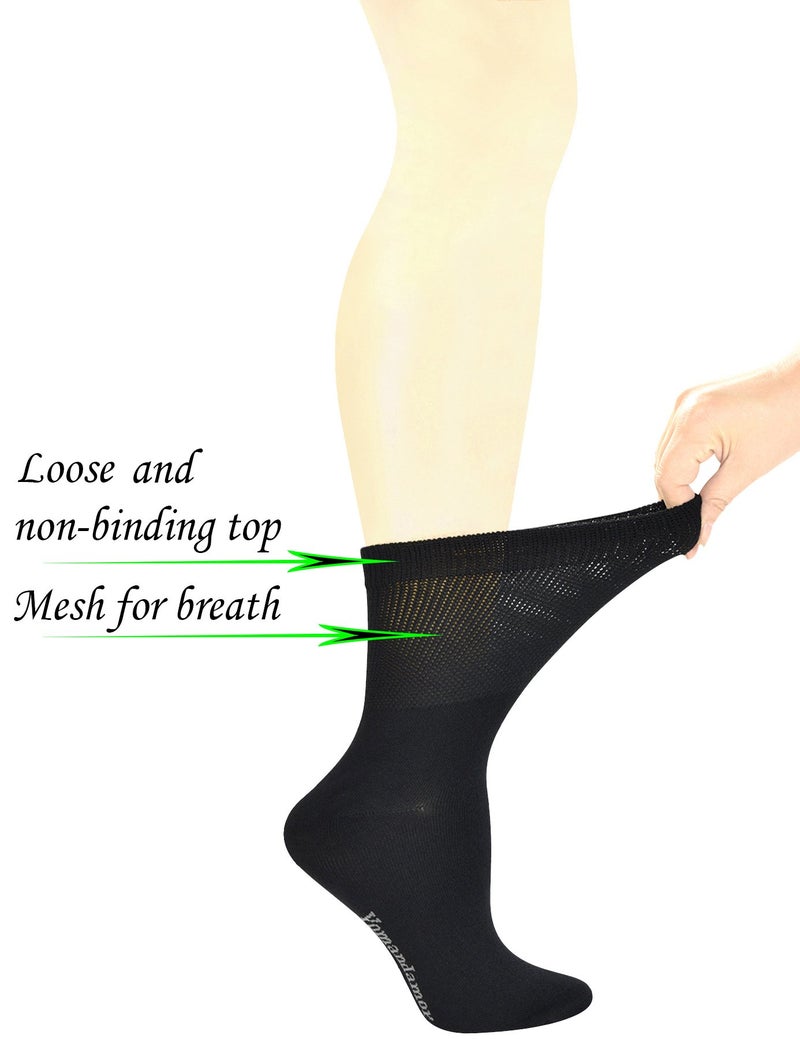 Yomandamor Women's 5 Pairs Seamless Dress/Diabetic Crew Socks with Non-Binding Top, L size - Image 3