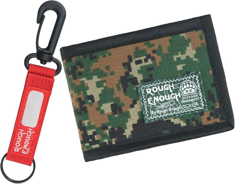 RE ROUGH ENOUGH Rough Enough Boys Wallet for Teen Kids Slim Thin Bifold with Coin Zipper Pocket Green Camo - Image 1