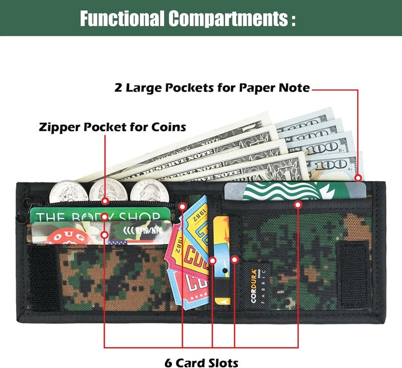 RE ROUGH ENOUGH Rough Enough Boys Wallet for Teen Kids Slim Thin Bifold with Coin Zipper Pocket Green Camo - Image 4