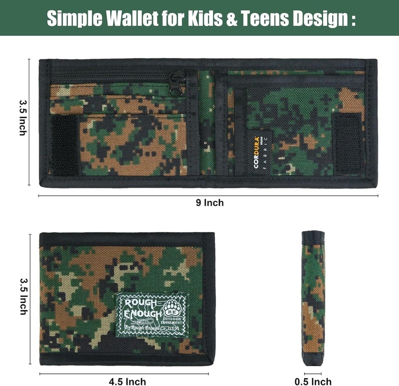 RE ROUGH ENOUGH Rough Enough Boys Wallet for Teen Kids Slim Thin Bifold with Coin Zipper Pocket Green Camo - Image 3