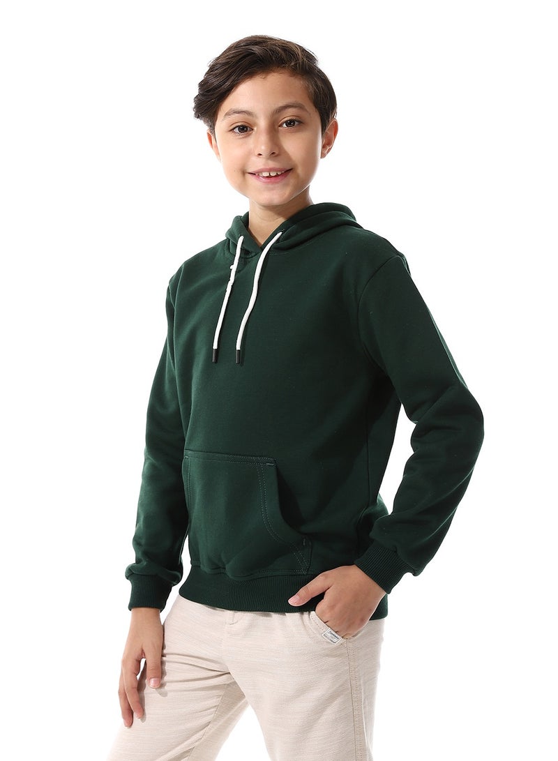 Kangaroo Pockets Fleeced Boys Hoodie_ Dark Green