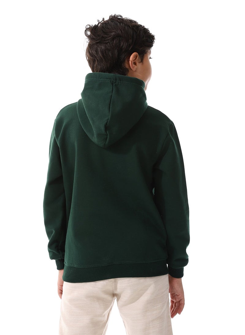 Kangaroo Pockets Fleeced Boys Hoodie_ Dark Green