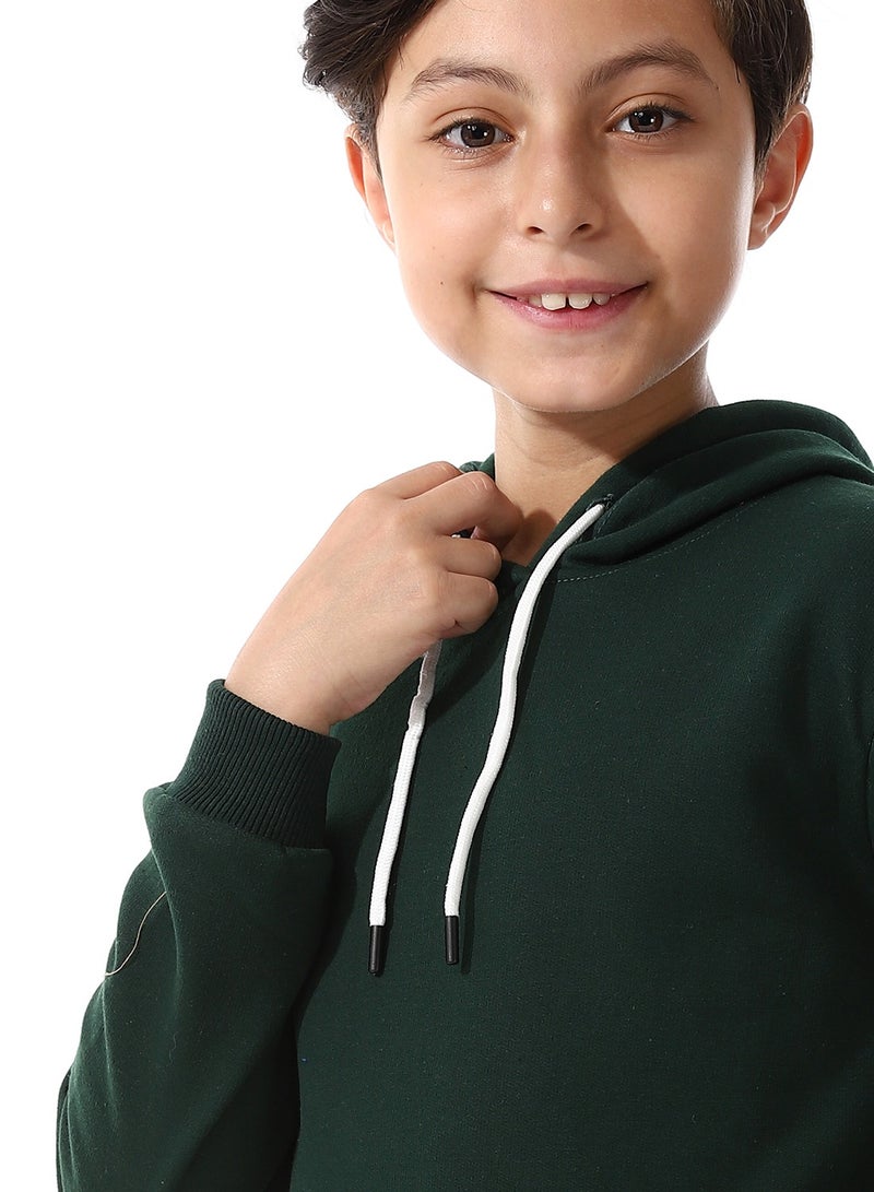 Kangaroo Pockets Fleeced Boys Hoodie_ Dark Green