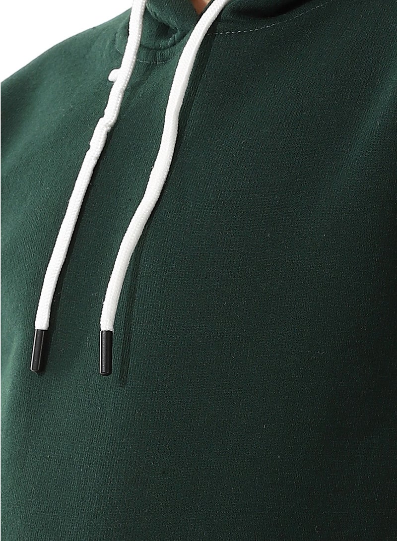 Kangaroo Pockets Fleeced Boys Hoodie_ Dark Green