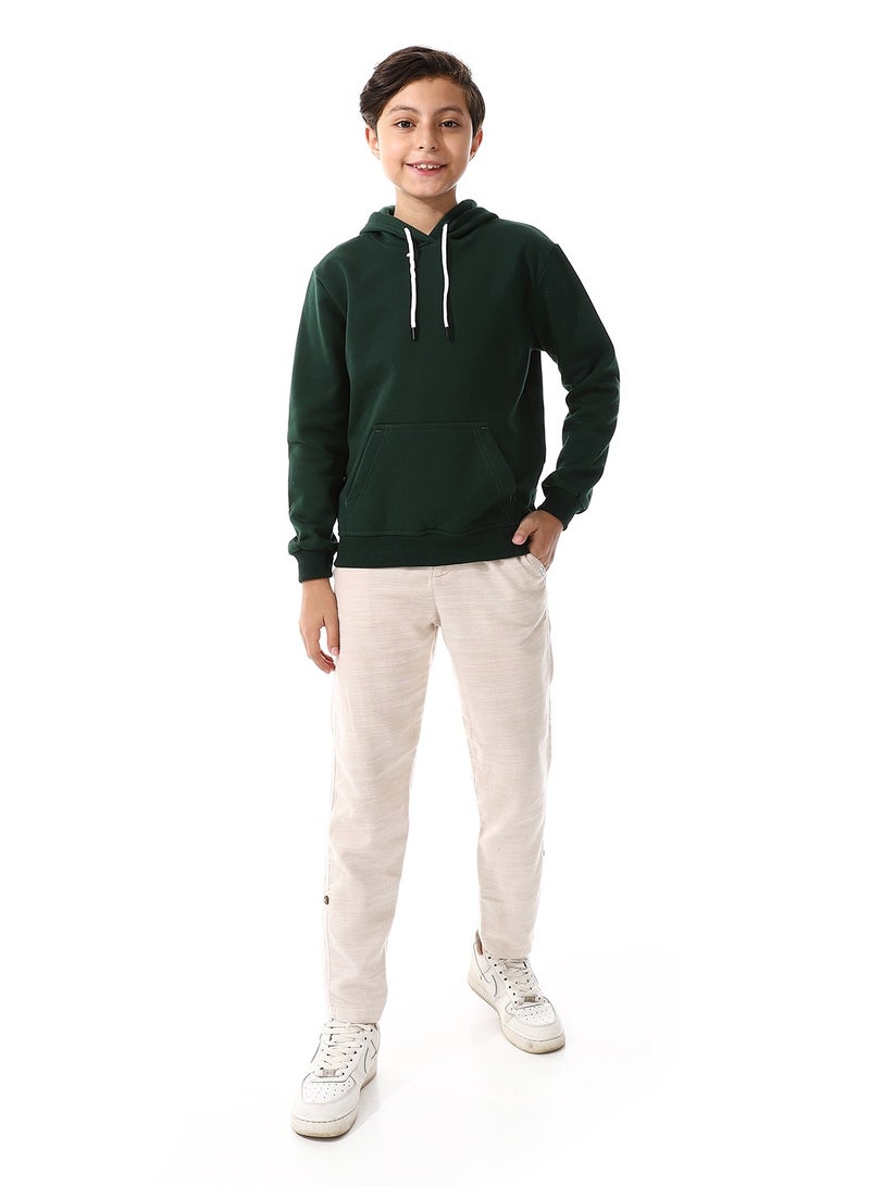 Kangaroo Pockets Fleeced Boys Hoodie_ Dark Green