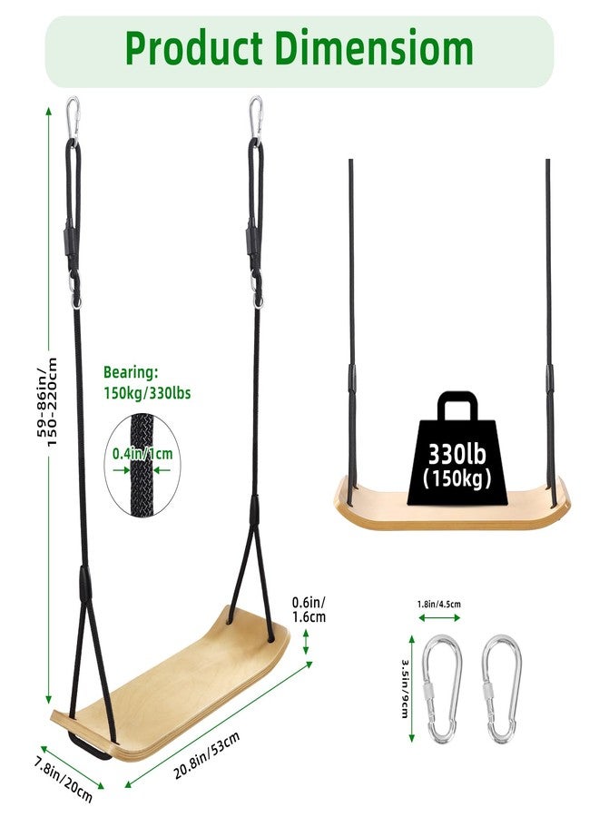 PELLOR Wooden Swing Seat, 20.8"x7.8"x0.6" Tree Swing for Adults & Kids, Adjustable Nylon Rope 59-86 inch with 330 lbs Load for Outdoor and Indoor - Image 4