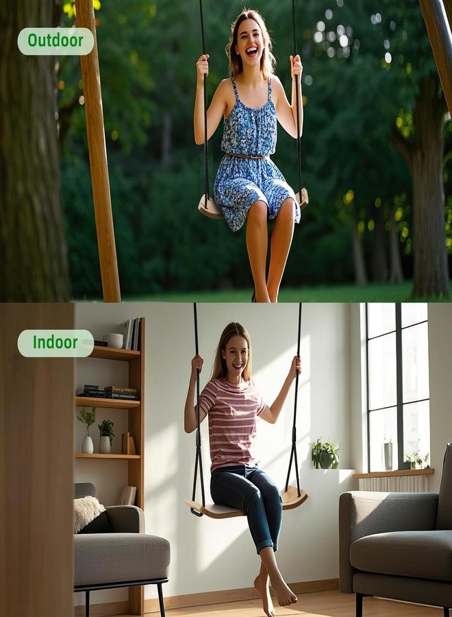 PELLOR Wooden Swing Seat, 20.8"x7.8"x0.6" Tree Swing for Adults & Kids, Adjustable Nylon Rope 59-86 inch with 330 lbs Load for Outdoor and Indoor - Image 3