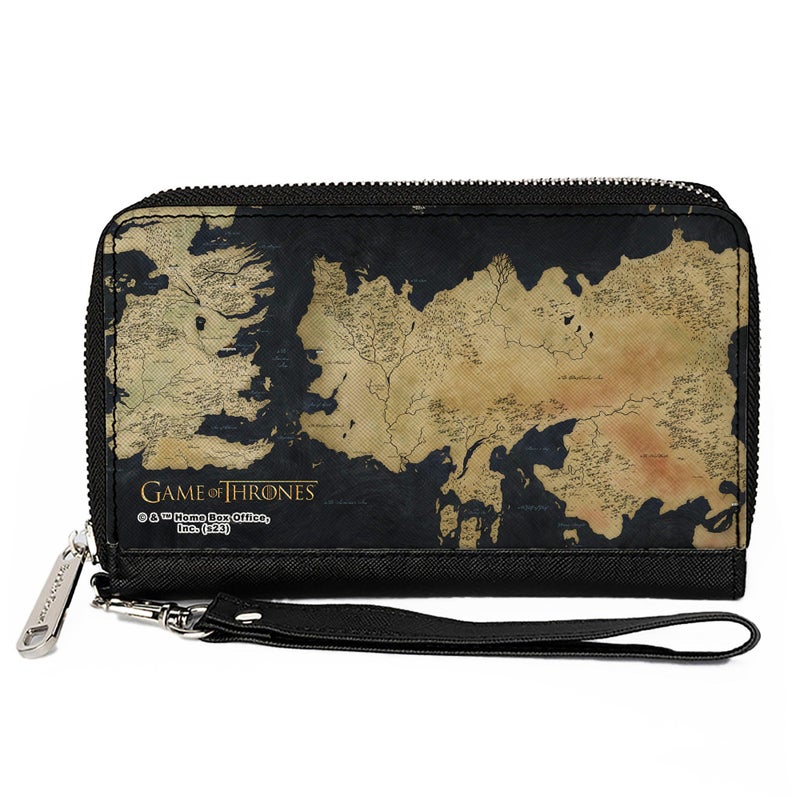 Buckle Down Buckle-Down Game of Thrones Wallet, Zip Around, GAME OF THRONES World Map Westeros and Essos Grays/Tans, Vegan Leather - Image 1