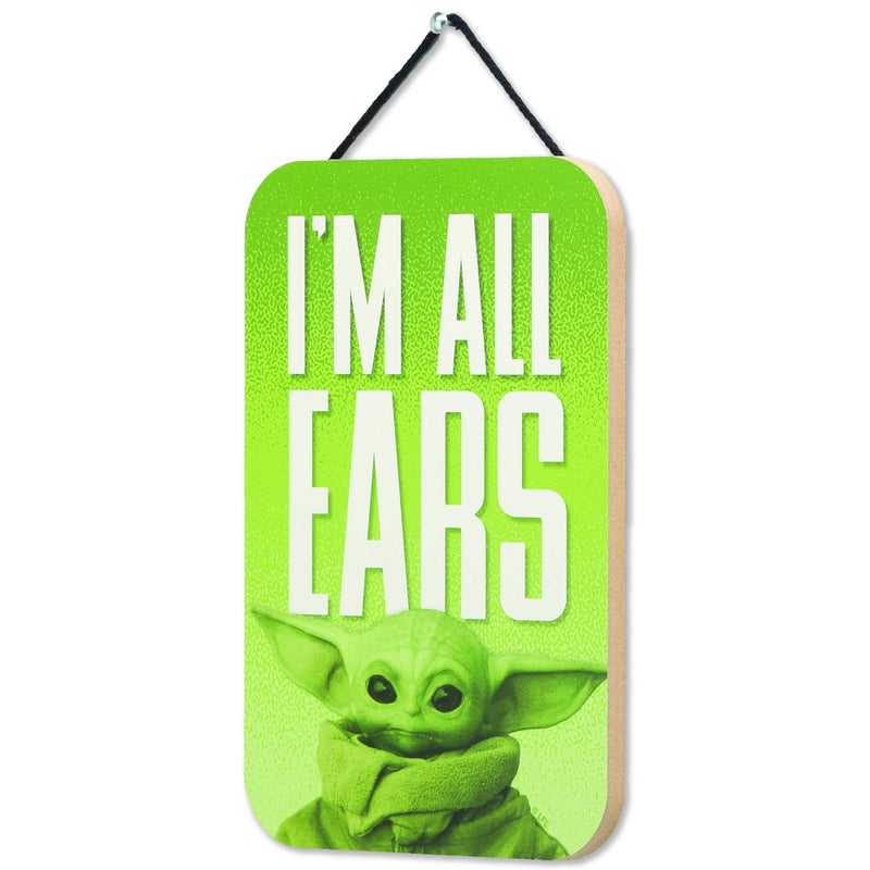 Open Road Brands Disney Star Wars: The Mandalorian Baby Yoda Sign - Cute Grogu I'm All Ears Hanging Wood Wall Decor for Bedroom or Office - Image 2