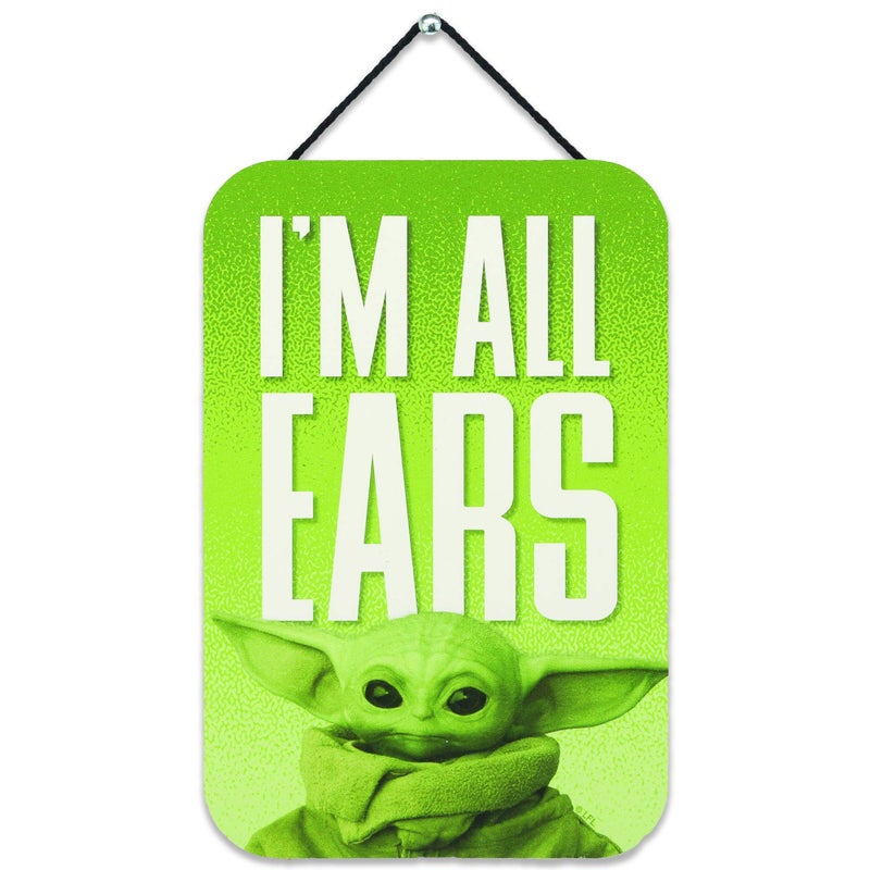 Open Road Brands Disney Star Wars: The Mandalorian Baby Yoda Sign - Cute Grogu I'm All Ears Hanging Wood Wall Decor for Bedroom or Office - Image 1