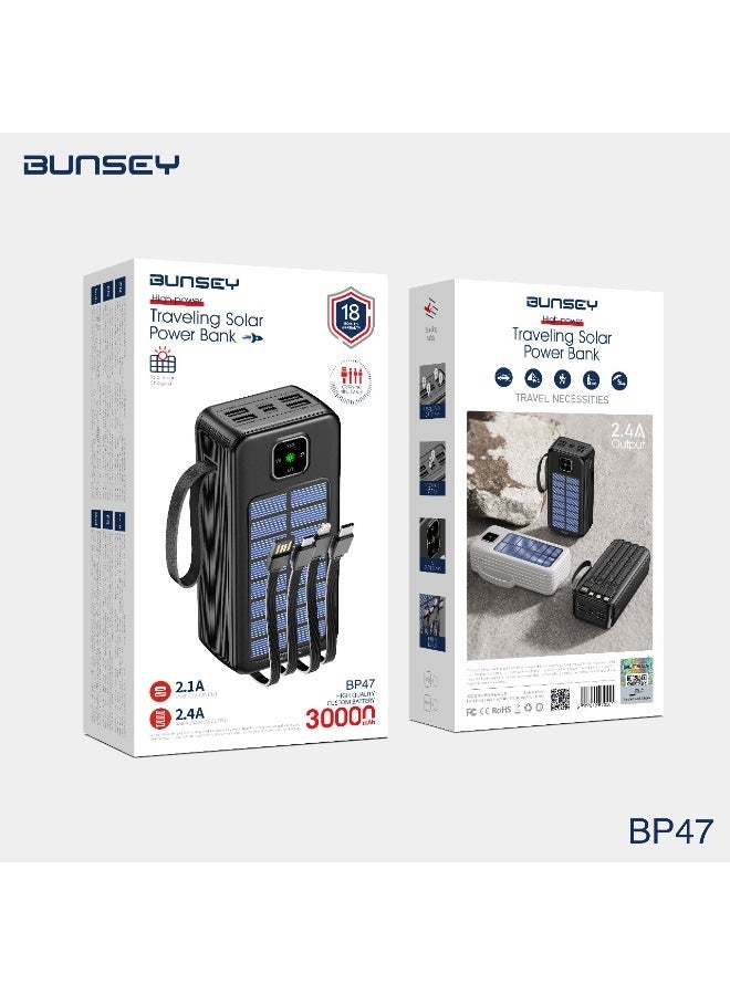 بونسي باور بنك Bunsey BP47 بسعة 30,000mAh – شاحن محمول بالطاقة الشمسية مع بطارية عالية الجودة، مدخل USB-C/V8 بقدرة 2.1A و4 مخارج USB-A بقدرة 2.4A - Image 2