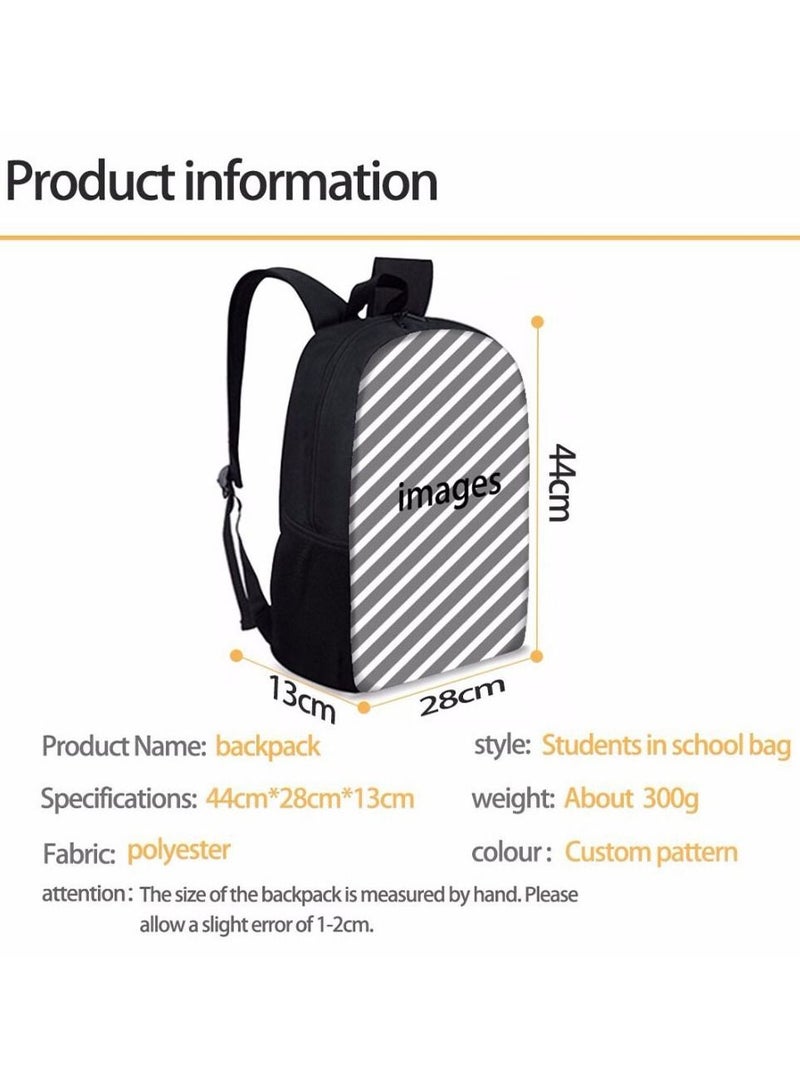 3-Piece  3D Print Insulated Lunch Backpack School Bag Set  Multicolour - Image 3