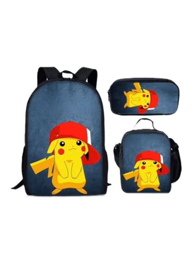 3-Piece  3D Print Insulated Lunch Backpack School Bag Set  Multicolour - Image 1