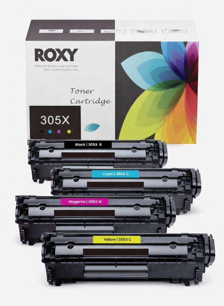 ROXY 305X 305A (SET) Compatible Toner Cartridges For HP / CE410X CE411X CE412X CE413X HP Color Laser Pro printer 300 M351 M375nw Pro 400 M451nw M451dn M451dw M475dw M475dn ( Black, Cyan, Yellow, Magenta ) - Image 1