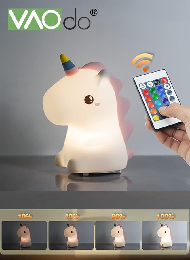 Unicorn Night Light, LED Cute Dimmable Lamps with Touch Sensor and Remote Control, 7 Colors USB Rechargeable Kid Lamp Home Decoration for Kids' Room Bedroom Nursery