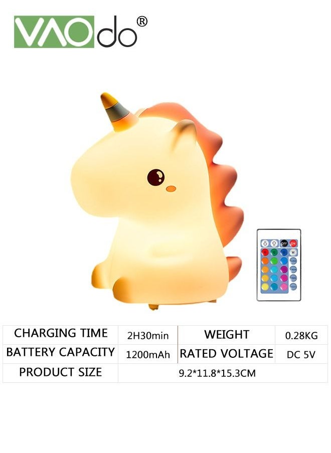 VAOdo - Led Unicorn Night Light With Remote Control 7 Color Light Silicone Light 1200 Mah Battery Stepless Dimming Usb Charging Home Decoration Bedside Lamp Suitable For Children's Room Bedroom Living Room - Image 1