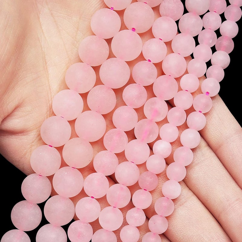AUREHEN Natural Matte Pink Quartz Beads, 10MM Round Frosted Unpolished Loose Gemstone Beads for Bracelet Necklace Jewelry Making, Energy Stone Healing Power with Stretch Beading Cord - Image 4