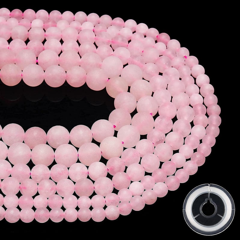 AUREHEN Natural Matte Pink Quartz Beads, 10MM Round Frosted Unpolished Loose Gemstone Beads for Bracelet Necklace Jewelry Making, Energy Stone Healing Power with Stretch Beading Cord - Image 2