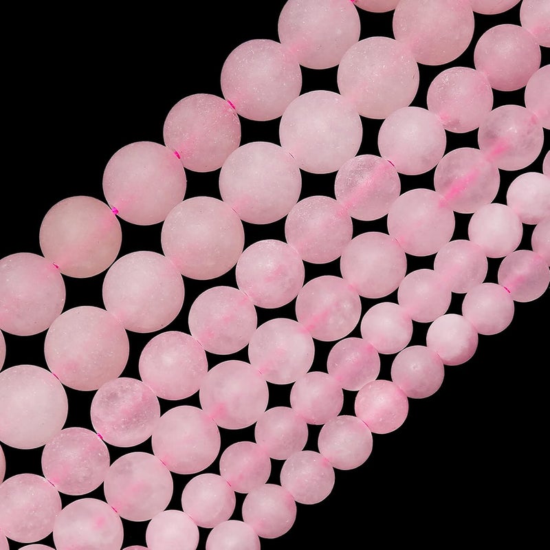 AUREHEN Natural Matte Pink Quartz Beads, 10MM Round Frosted Unpolished Loose Gemstone Beads for Bracelet Necklace Jewelry Making, Energy Stone Healing Power with Stretch Beading Cord - Image 1