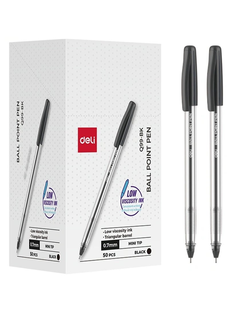 Deli 50-Piece Q99 Ballpoint Pen With 0.7mm Mini Tip Black Ink - Image 1