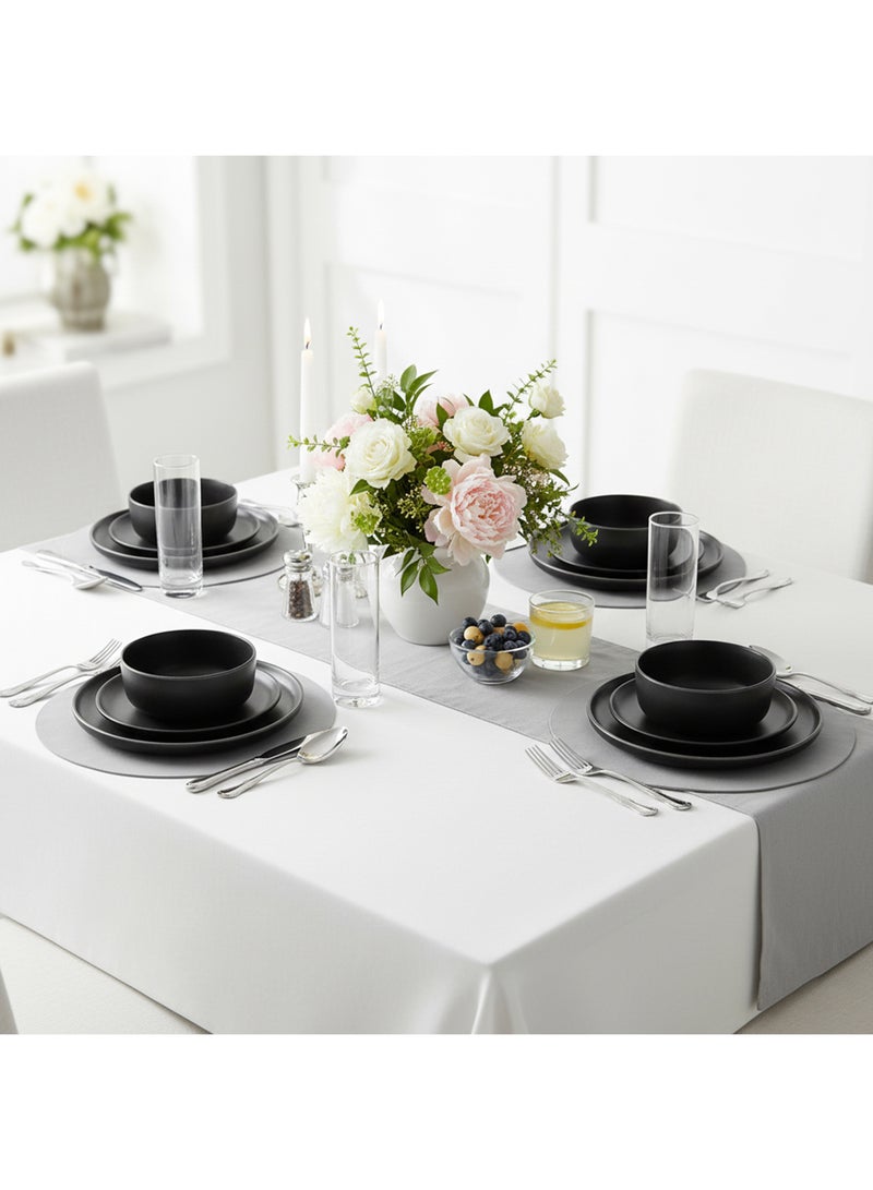 Shallow Stoneware KIA 18 PC Dinner Set, Black | Dinnerware Set for 6 People, 6 Dinner Plates 6 Side Plates 6 Bowls Lightweight Stackable Dining Modern Tableware for Home Dining - Image 5