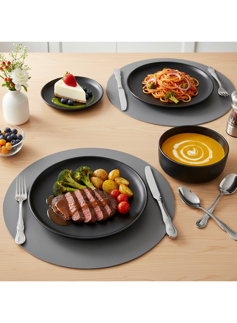 Shallow Stoneware KIA 18 PC Dinner Set, Black | Dinnerware Set for 6 People, 6 Dinner Plates 6 Side Plates 6 Bowls Lightweight Stackable Dining Modern Tableware for Home Dining - Image 4