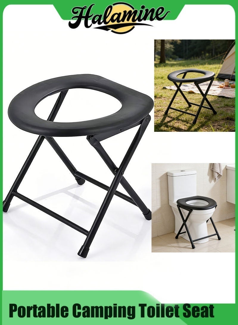 هالامين مقعد مرحاض محمول للتخييم، مقعد مرحاض محمول، كرسي مرحاض من الفولاذ المقاوم للصدأ، مرحاض خارجي، حمام للتخييم، للاستخدام المنزلي والسفر، أسود - Image 1