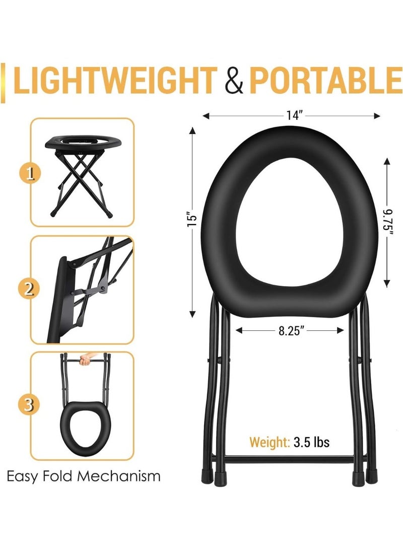 هالامين مقعد مرحاض محمول للتخييم، مقعد مرحاض محمول، كرسي مرحاض من الفولاذ المقاوم للصدأ، مرحاض خارجي، حمام للتخييم، للاستخدام المنزلي والسفر، أسود - Image 2