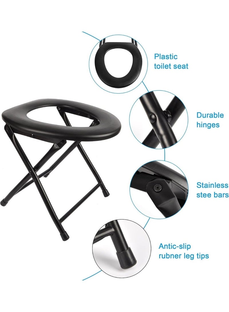 هالامين مقعد مرحاض محمول للتخييم، مقعد مرحاض محمول، كرسي مرحاض من الفولاذ المقاوم للصدأ، مرحاض خارجي، حمام للتخييم، للاستخدام المنزلي والسفر، أسود - Image 3