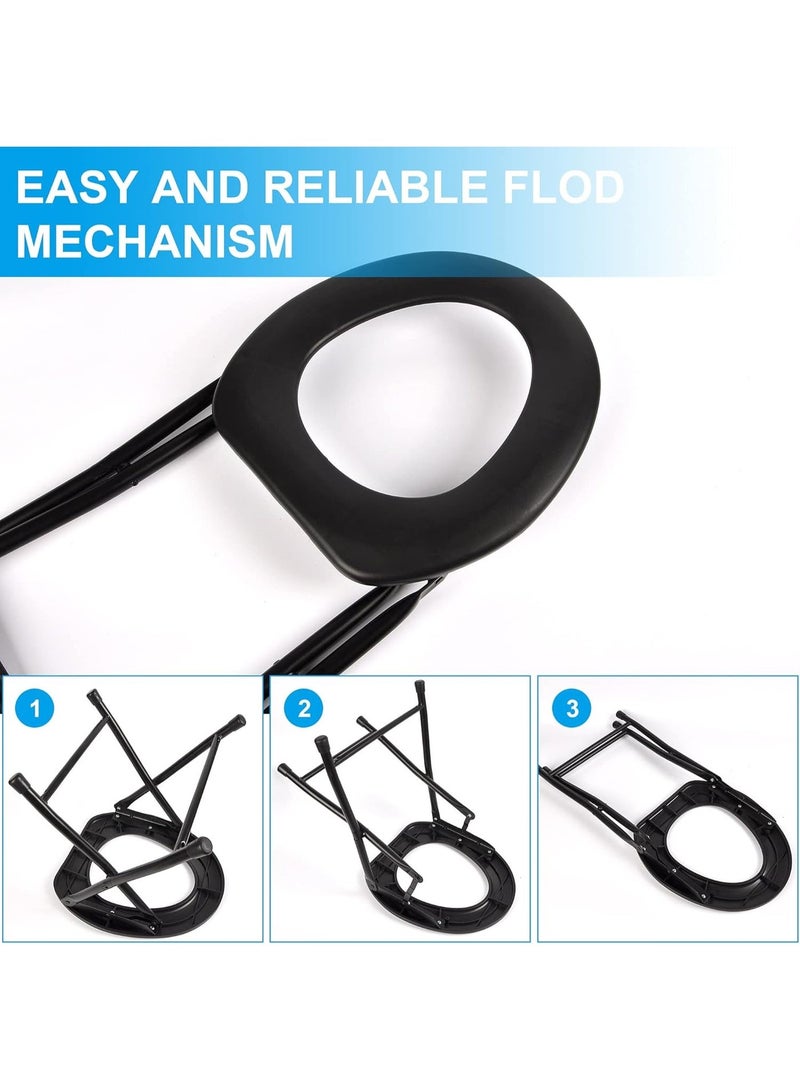 هالامين مقعد مرحاض محمول للتخييم، مقعد مرحاض محمول، كرسي مرحاض من الفولاذ المقاوم للصدأ، مرحاض خارجي، حمام للتخييم، للاستخدام المنزلي والسفر، أسود - Image 4