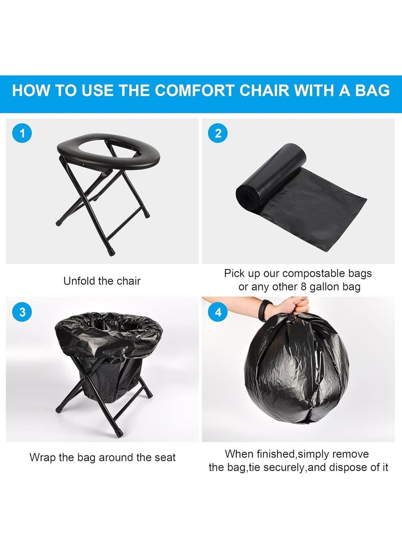 هالامين مقعد مرحاض محمول للتخييم، مقعد مرحاض محمول، كرسي مرحاض من الفولاذ المقاوم للصدأ، مرحاض خارجي، حمام للتخييم، للاستخدام المنزلي والسفر، أسود - Image 5