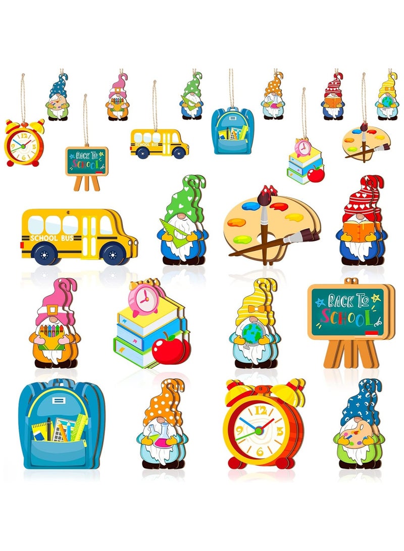 24 Pcs Back to School Ornaments Wooden Hanging Banner Decorations Back to School Decorations First Day of School Classroom Hanging Decor Back to School Decorative Hanging Ornaments, 12 Styles