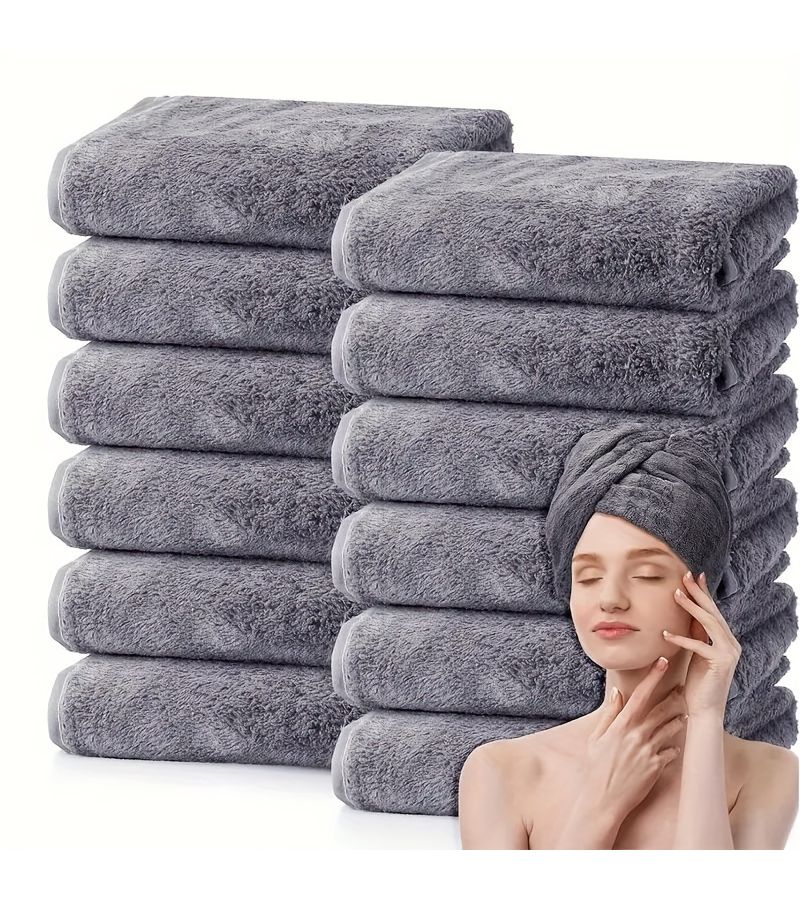 Premium Gray 6 Piece Quick Dry Absorbent Towel Set For Hair Bathroom Home Gym Hotel Spa - Image 2