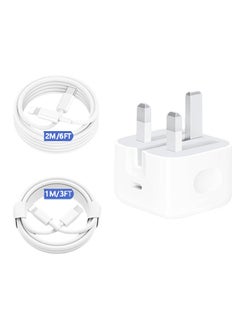 iPhone 20W PD Fast Charger, Type-C Power Block Wall Charger Plug Adapter, 2M USB-C to Lightning Cable for 14 13 12 11 Pro Mini XS XR X, iPad, AirPod, Apple MFi Certified, white