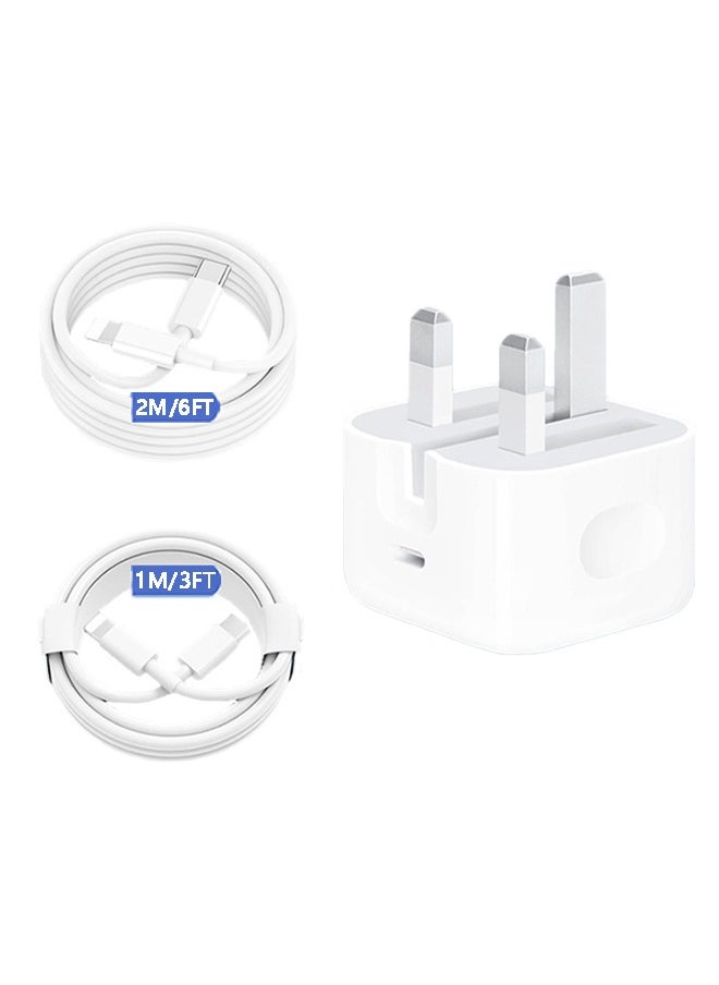 Generic - iPhone 20W PD Fast Charger, Type-C Power Block Wall Charger Plug Adapter, 2M USB-C to Lightning Cable for 14 13 12 11 Pro Mini XS XR X, iPad, AirPod, Apple MFi Certified, white - Image 1