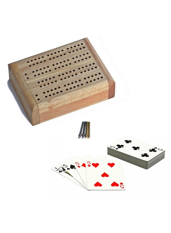 WE Games Wooden Travel Cribbage Board Game Set 4.75 in, Small 2 Track Travel Cribbage Board with Card Storage, Includes Deck and Metal Pegs - Image 1