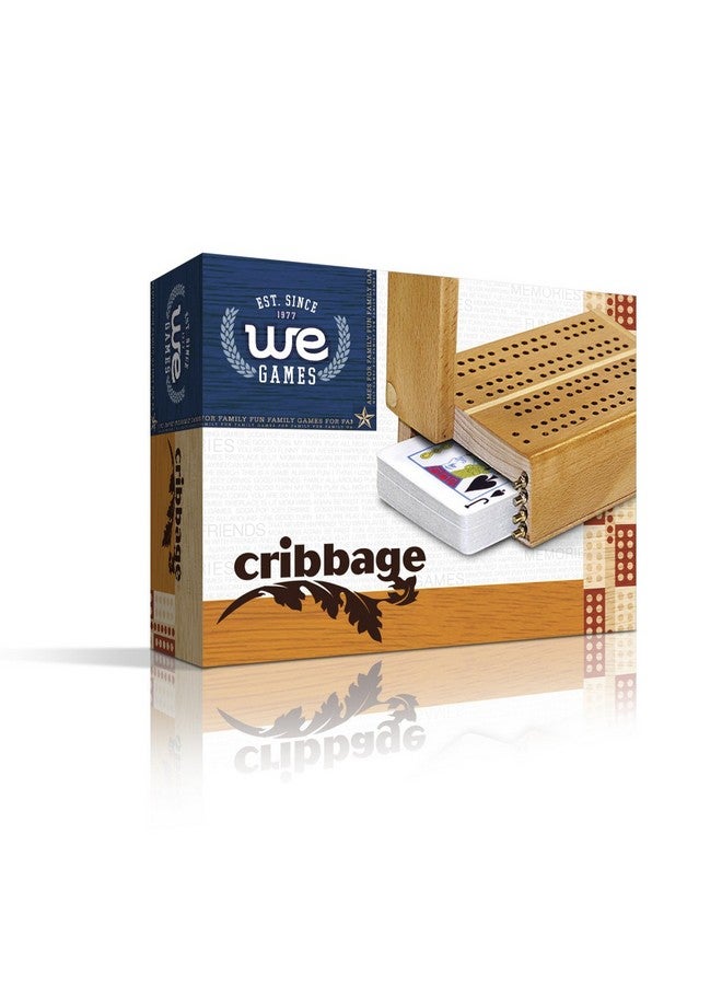 WE Games Wooden Travel Cribbage Board Game Set 4.75 in, Small 2 Track Travel Cribbage Board with Card Storage, Includes Deck and Metal Pegs - Image 5