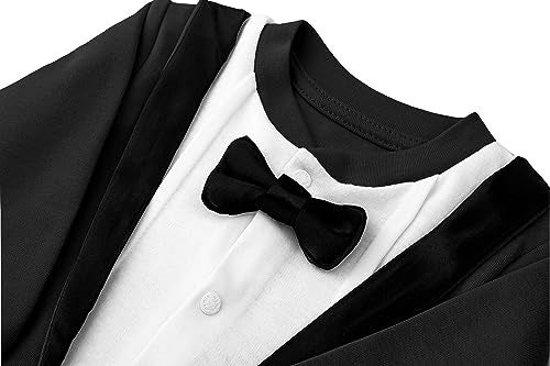 Lilax Baby Boy Gentleman Tuxedo Footie Christmas Holiday Outfit with Bow Tie (9 Months, Black) - Image 5