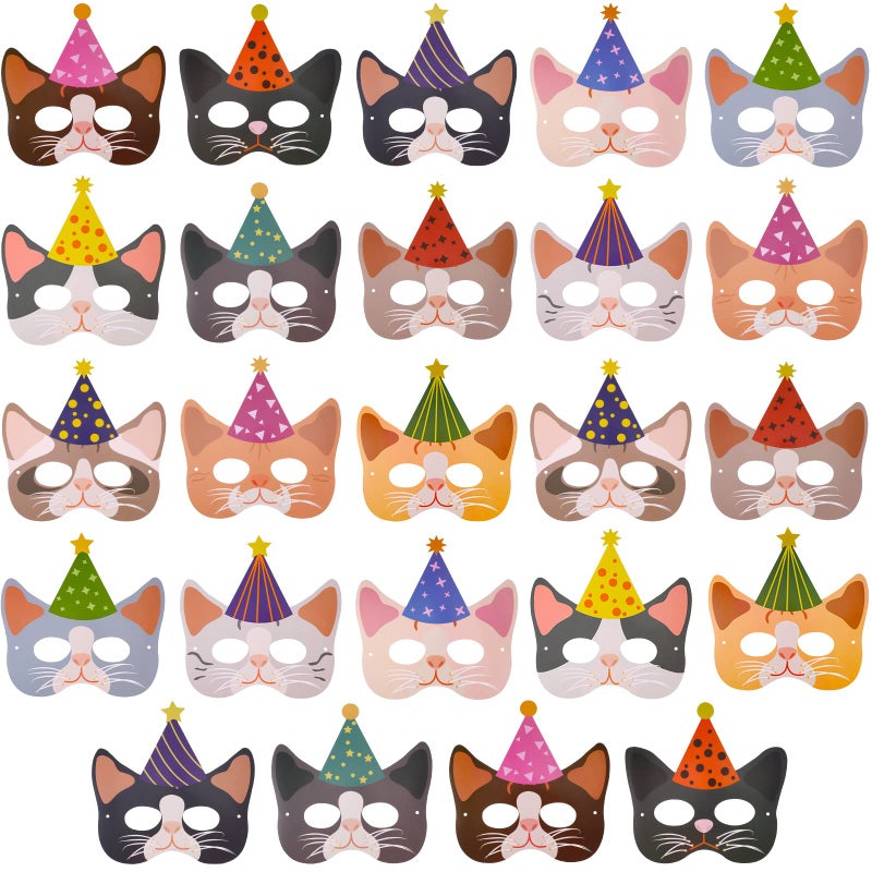 Civaner 24 Pcs Christmas Cat Party Masks Favors Bulk Christmas Cat Kitten Birthday Party Decoration Kitten Theme Supplies Photo Booth Props for Birthday Dress up Play Supplies - Image 3