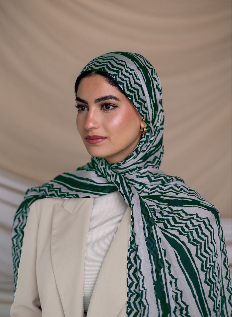 ShineShe New Ladies Dark Green Chiffon Long Striped Scarf Headscarf - Image 1