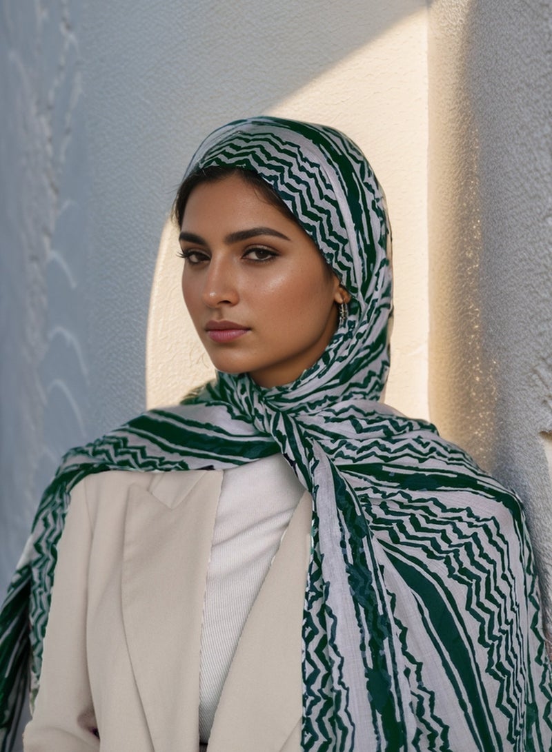 ShineShe New Ladies Dark Green Chiffon Long Striped Scarf Headscarf - Image 2