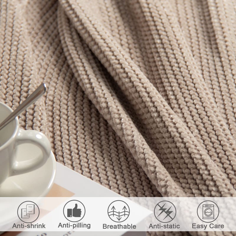 lifein Throw Blanket for Couch, Soft Boho Decor Bed Throw,Cozy Beige Knitted Chenille Small Farmhouse Lightweight Throw(Beige,50 * 60") - Image 5