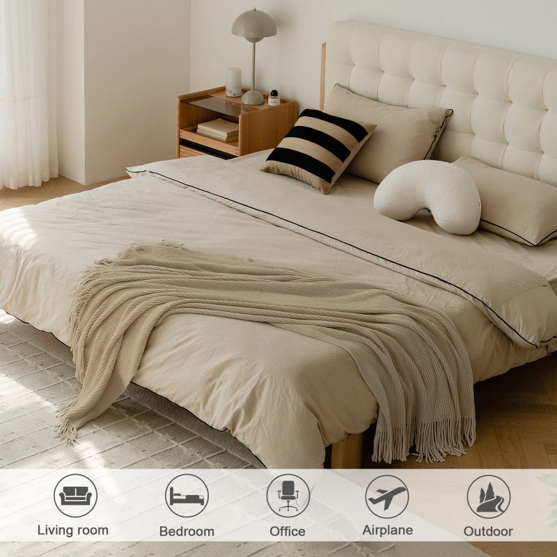 lifein Throw Blanket for Couch, Soft Boho Decor Bed Throw,Cozy Beige Knitted Chenille Small Farmhouse Lightweight Throw(Beige,50 * 60") - Image 3