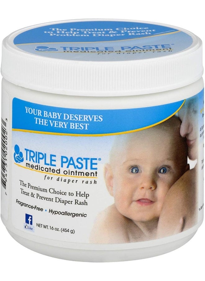 Triple Paste Triple Paste Diaper Rash Cream, Hypoallergenic Medicated Ointment for Babies, 16 oz (Pack of 2) 